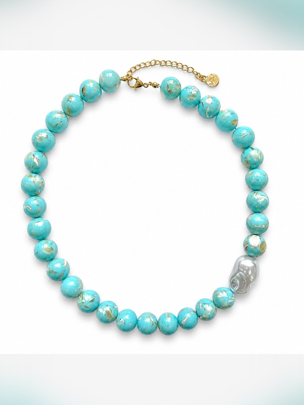 Turquoise Beaded Necklace with Pearl Accent - Women Jewelry